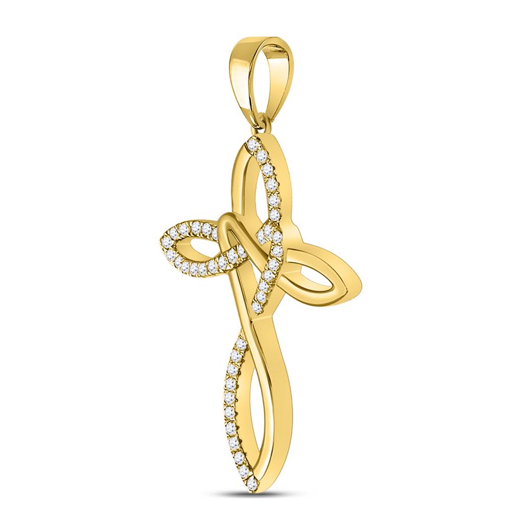 10k Yellow Gold Round Diamond Woven Cross Pendant 1/5 Cttw