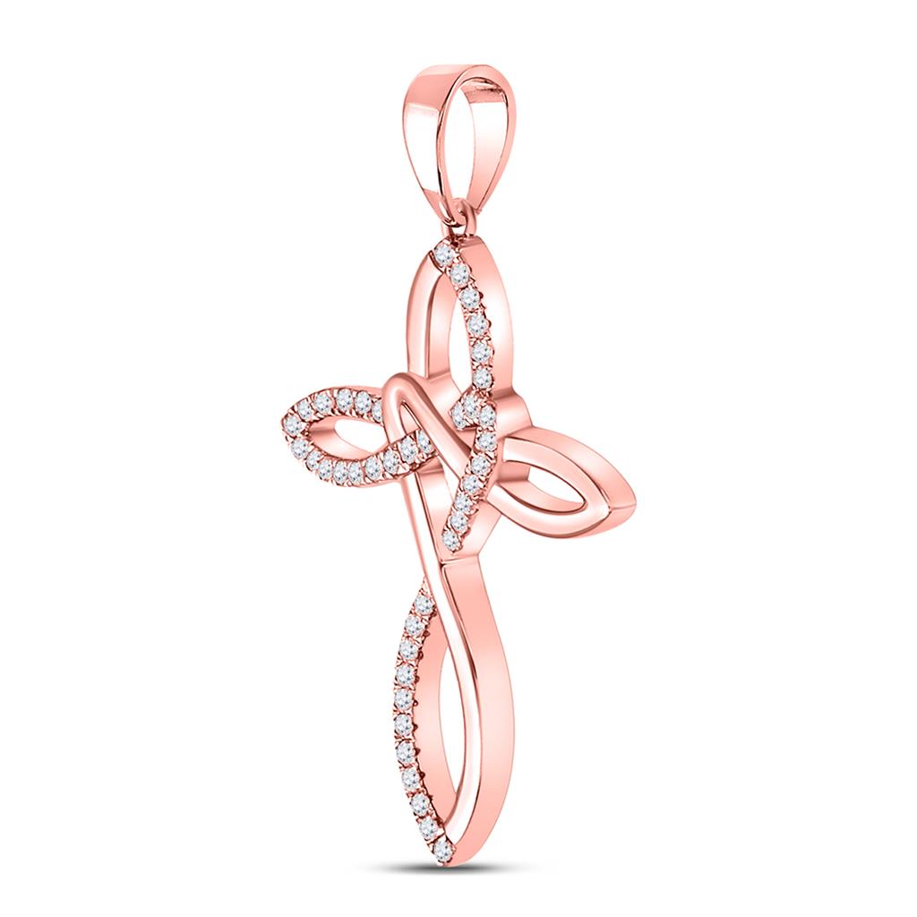 10k Rose Gold Round Diamond Woven Cross Pendant 1/5 Cttw