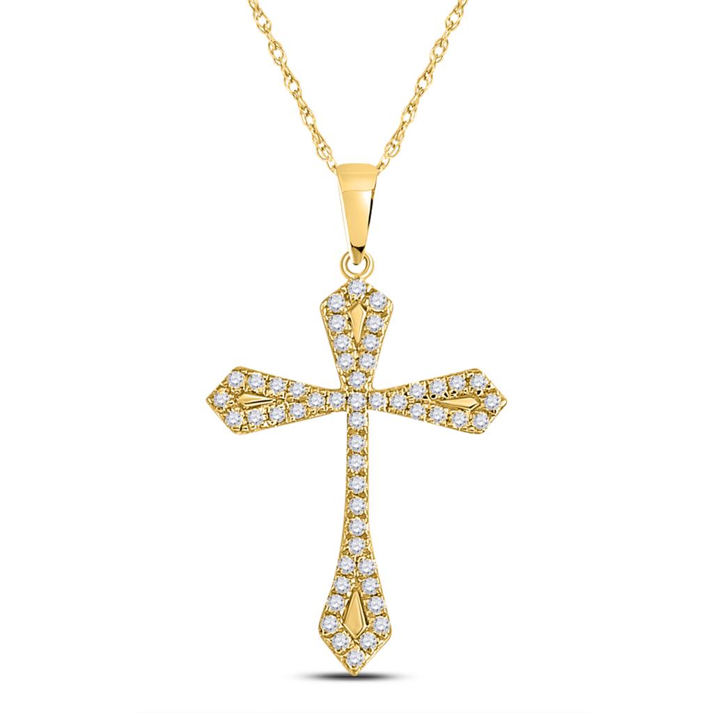 10k Yellow Gold Round Diamond Gothic Cross Pendant 1/3 Cttw