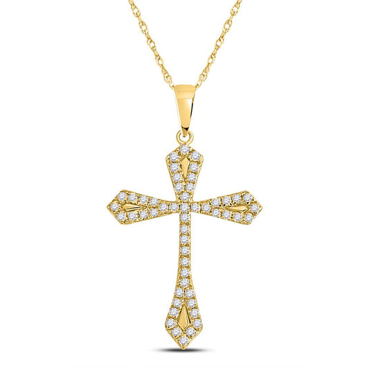 10k Yellow Gold Round Diamond Gothic Cross Pendant 1/3 Cttw