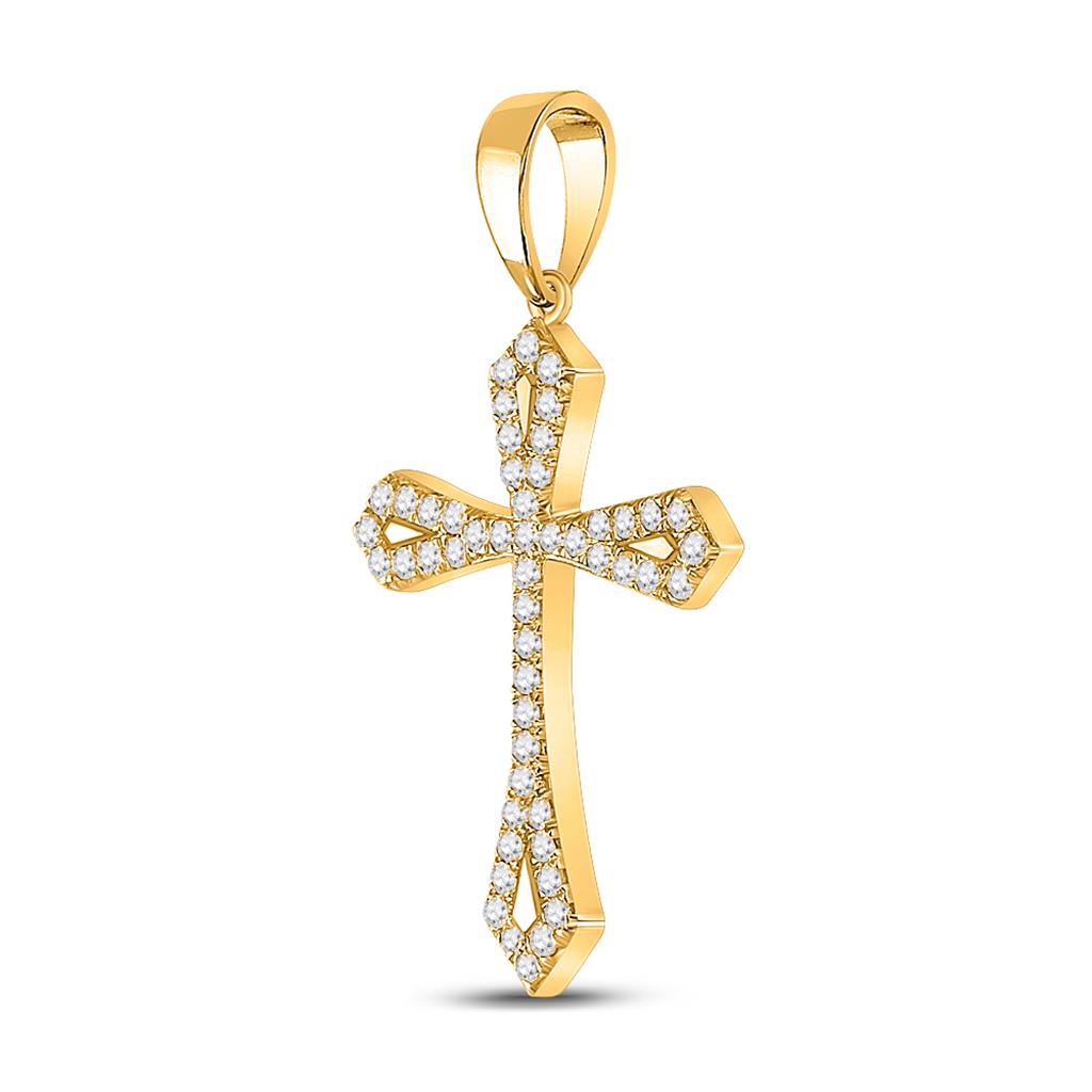 10k Yellow Gold Round Diamond Gothic Cross Pendant 1/3 Cttw