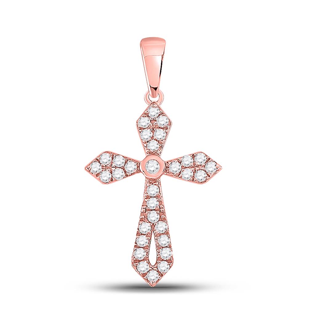 10k Rose Gold Round Diamond Gothic Cross Pendant 1/3 Cttw