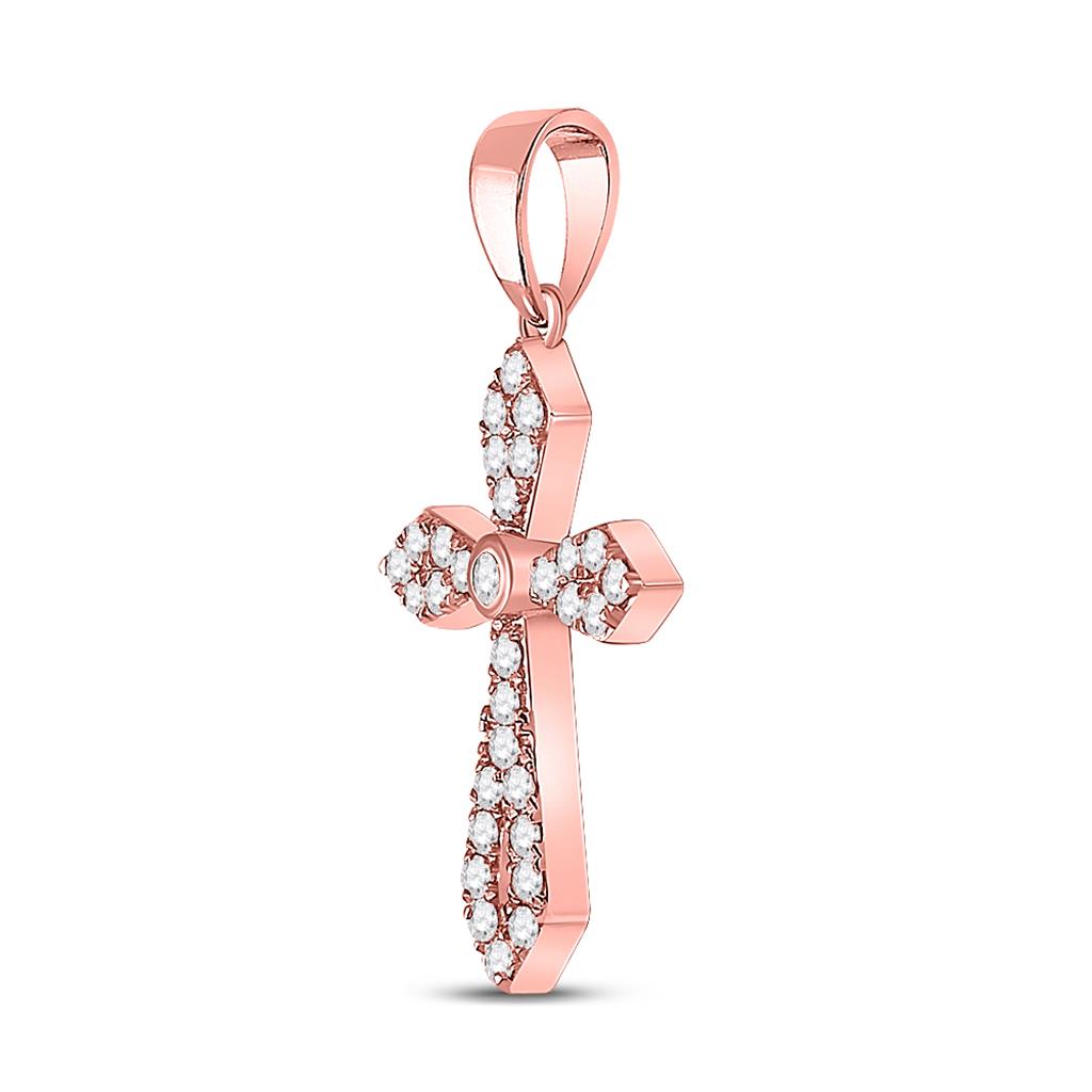 10k Rose Gold Round Diamond Gothic Cross Pendant 1/3 Cttw