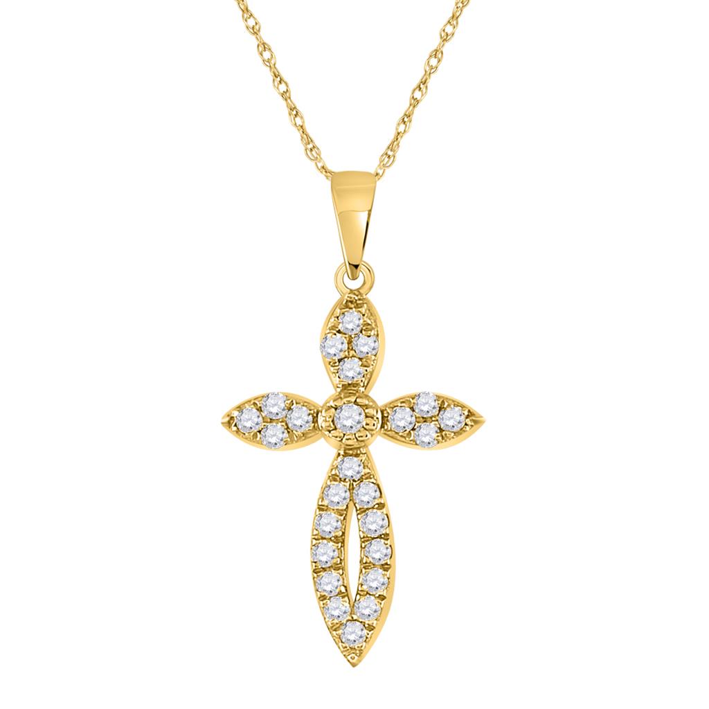 10k Yellow Gold Round Diamond Cross Pendant 1/6 Cttw