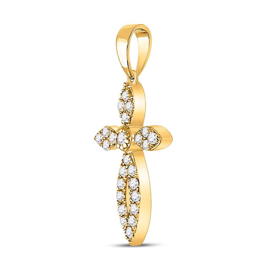 10k Yellow Gold Round Diamond Cross Pendant 1/6 Cttw