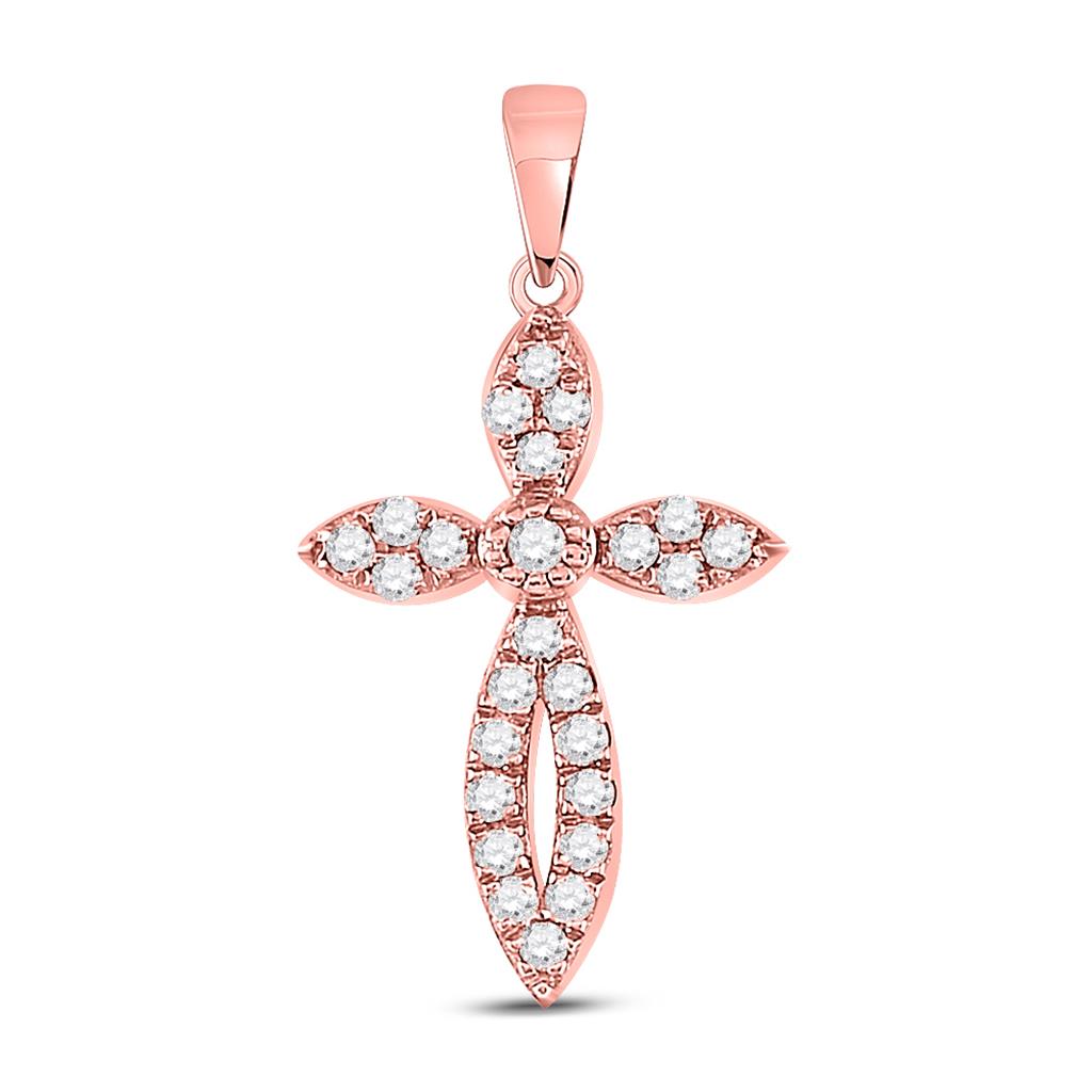 10k Rose Gold Round Diamond Cross Pendant 1/6 Cttw