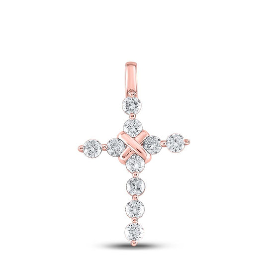 14k Rose Gold Round Diamond Bound Cross Pendant 1 Cttw