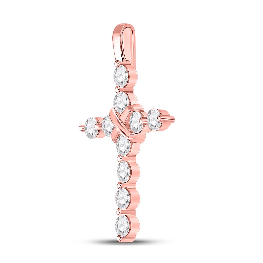 14k Rose Gold Round Diamond Bound Cross Pendant 1 Cttw