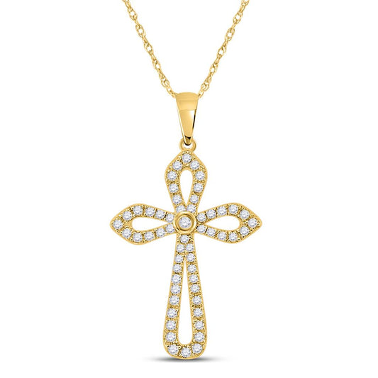 10k Yellow Gold Round Diamond Gothic Cross Pendant 1/3 Cttw