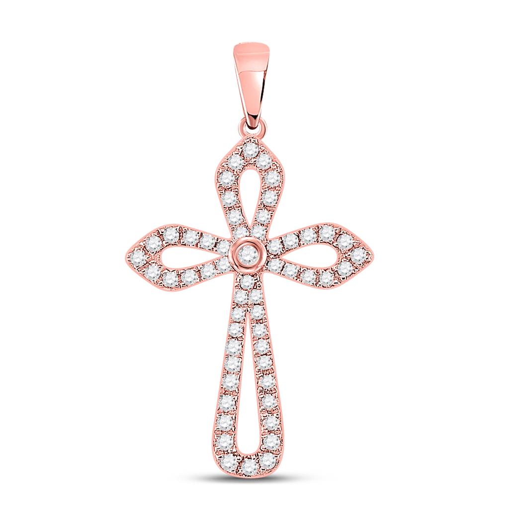 10k Rose Gold Round Diamond Gothic Cross Pendant 1/3 Cttw