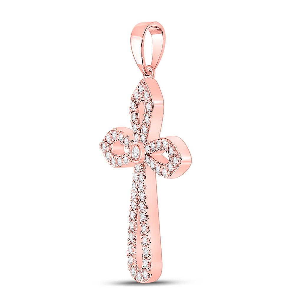 10k Rose Gold Round Diamond Gothic Cross Pendant 1/3 Cttw