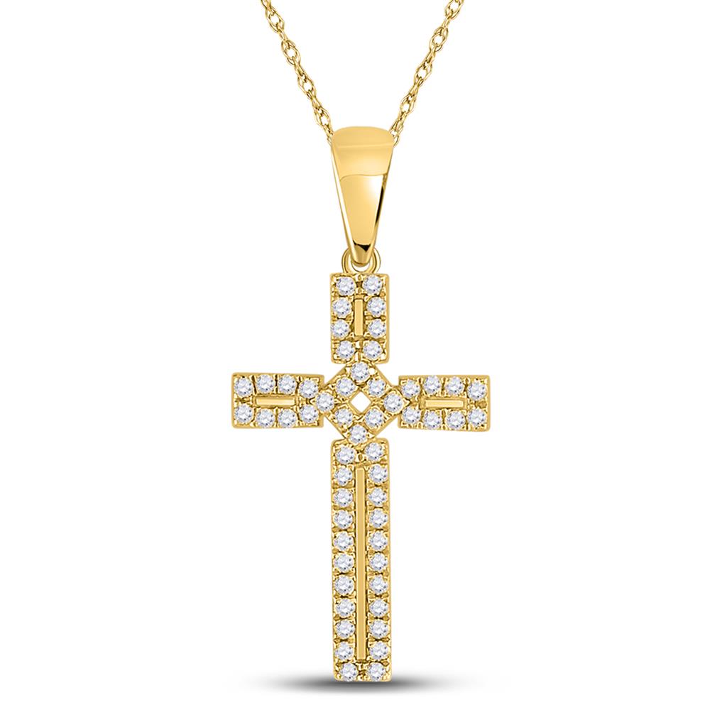 10k Yellow Gold Round Diamond Roman Cross Pendant 1/3 Cttw