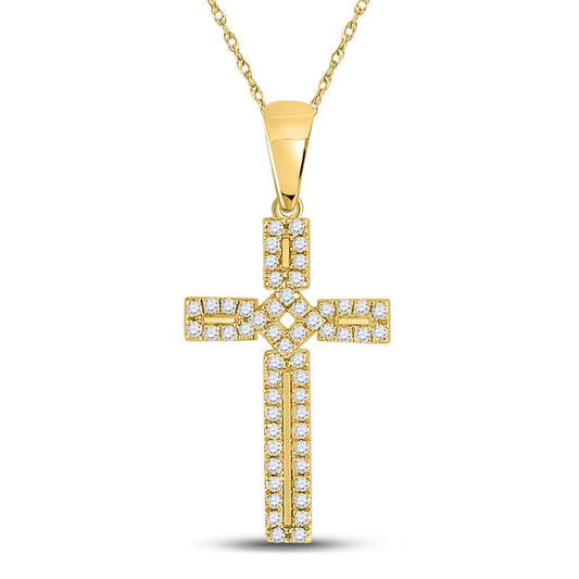 10k Yellow Gold Round Diamond Roman Cross Pendant 1/3 Cttw