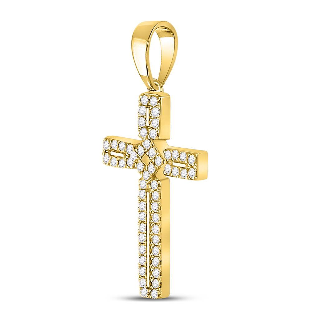 10k Yellow Gold Round Diamond Roman Cross Pendant 1/3 Cttw