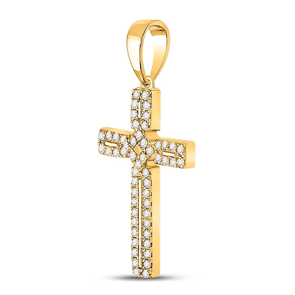 10k Yellow Gold Round Diamond Roman Cross Pendant 1/3 Cttw