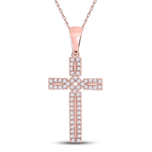 10k Rose Gold Round Diamond Roman Cross Pendant 1/3 Cttw