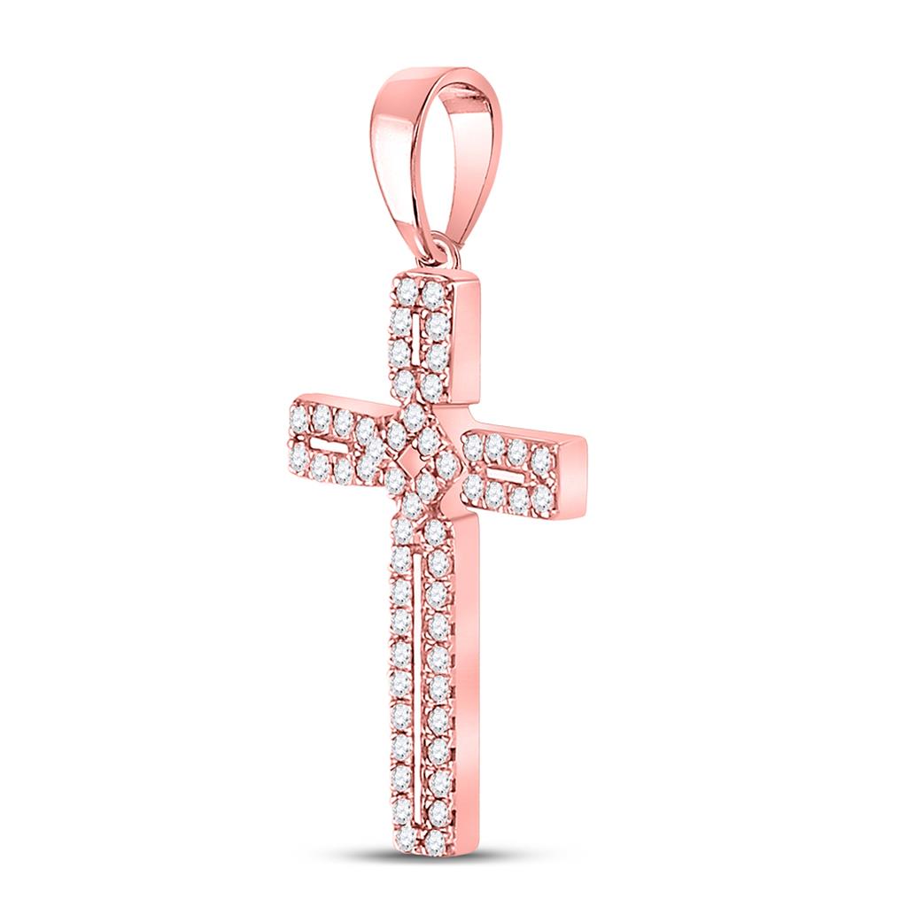 10k Rose Gold Round Diamond Roman Cross Pendant 1/3 Cttw