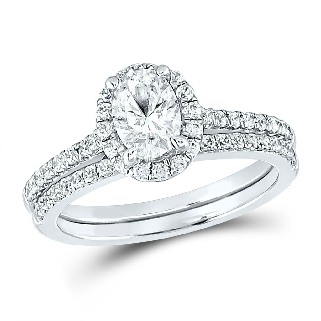 Certified 1.33 Ct. Oval Diamond Bridal Engagement Ring Set in 14K White Gold