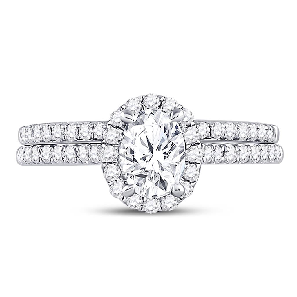 14k White Gold Oval Diamond Bridal Wedding Ring Set 1-1/3 Ctw (Certified)