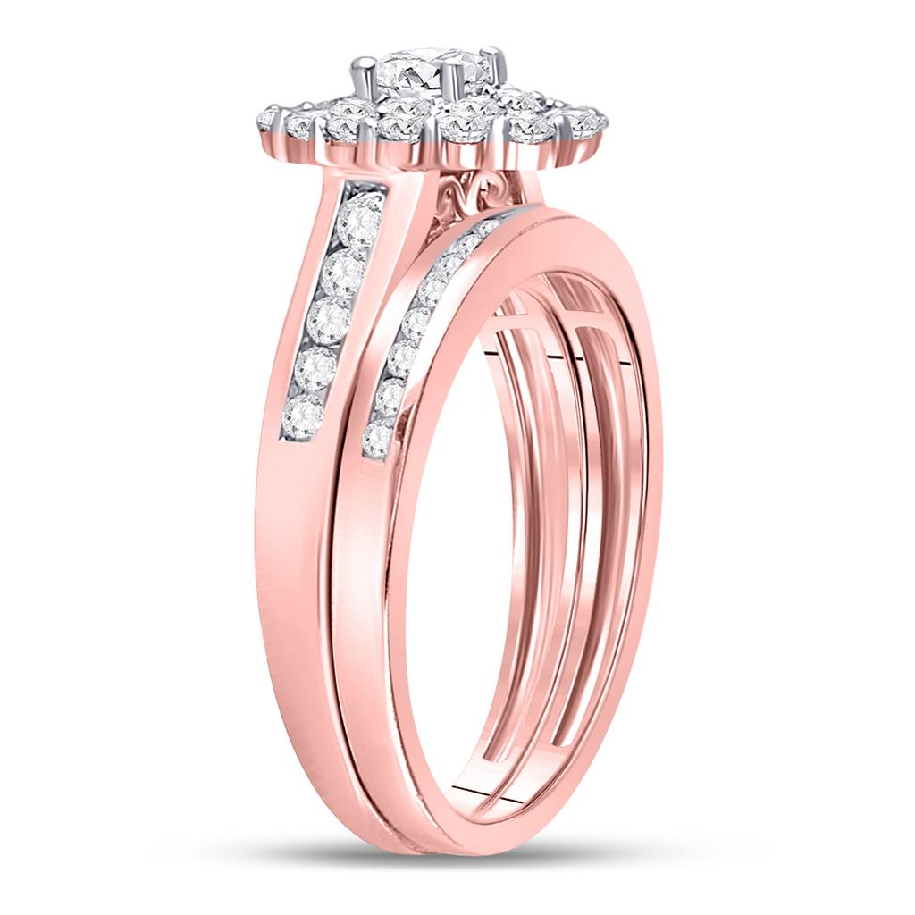 14k Rose Gold Round Diamond Bridal Wedding Ring Set 1 Cttw (Certified)