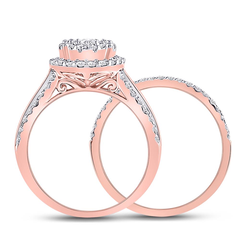 10k Rose Gold Round Diamond Bridal Wedding Ring Set 1-1/4 Cttw (Certified)