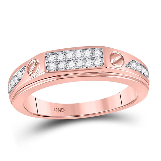 10k Rose Gold Round Diamond Screw Band Ring 1/4 Cttw