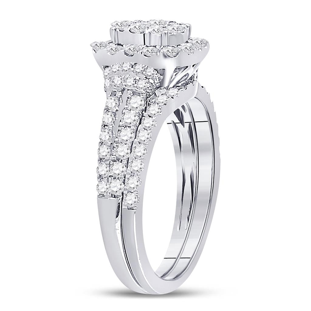 14k White Gold Princess Diamond Bridal Wedding Ring Set 1 Cttw