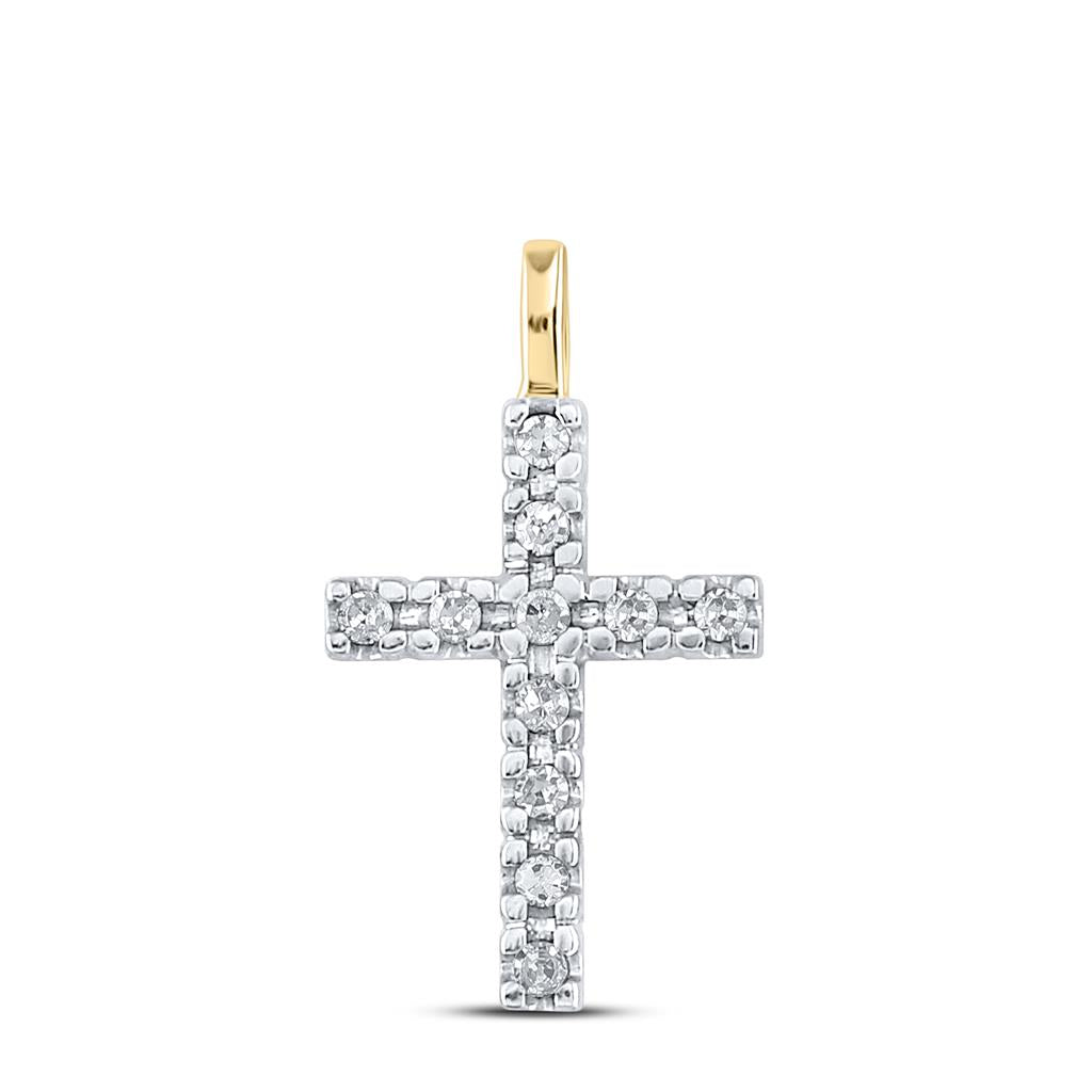 10k Yellow Gold Round Diamond Faith Cross Pendant 1/4 Cttw