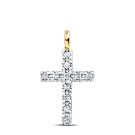 10k Yellow Gold Round Diamond Faith Cross Pendant 1/4 Cttw