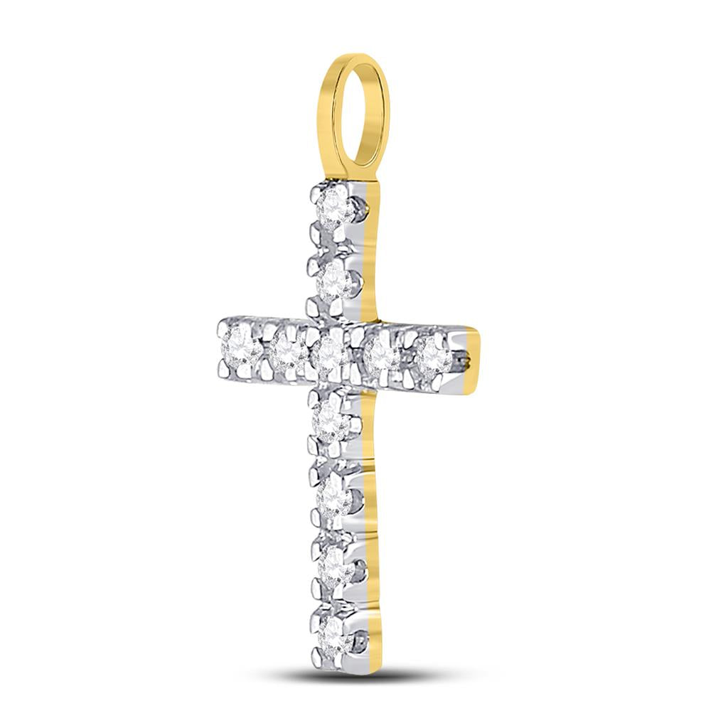 10k Yellow Gold Round Diamond Faith Cross Pendant 1/4 Cttw