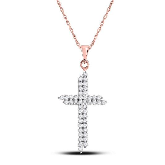 10k Rose Gold Round Diamond Asymmetic Cross Pendant 1/2 Cttw