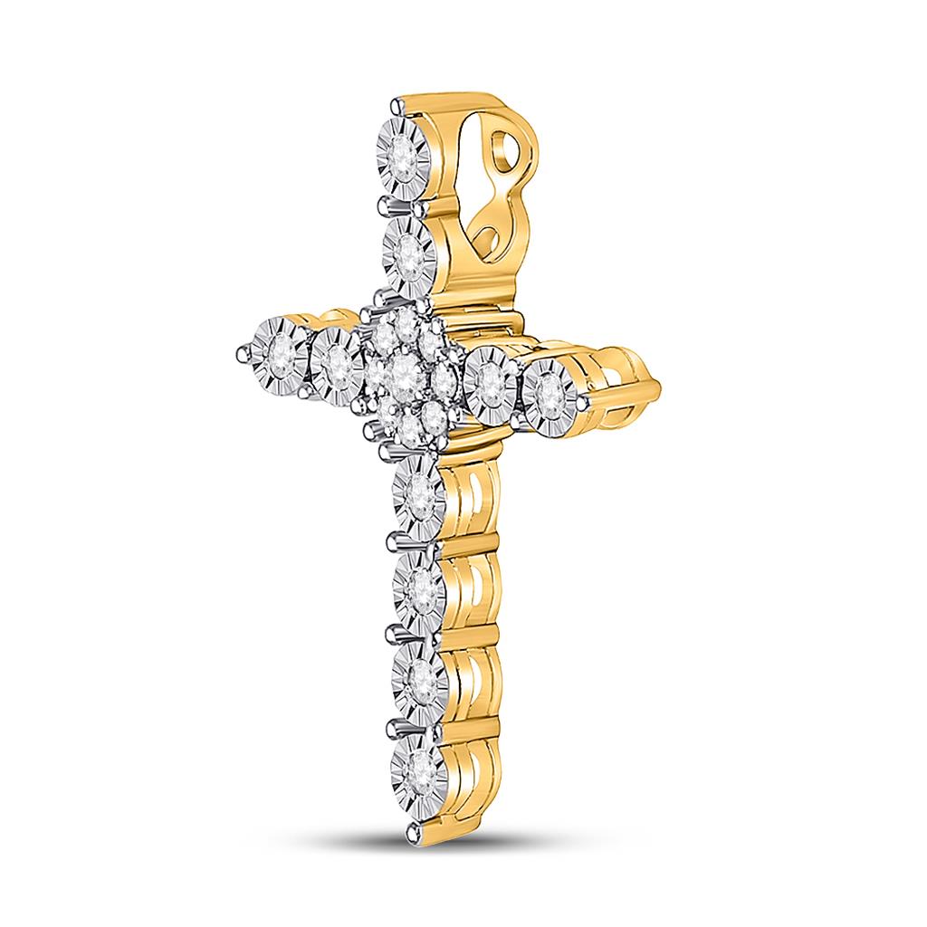 14k Yellow Gold Round Diamond Cross Pendant 1/4 Cttw