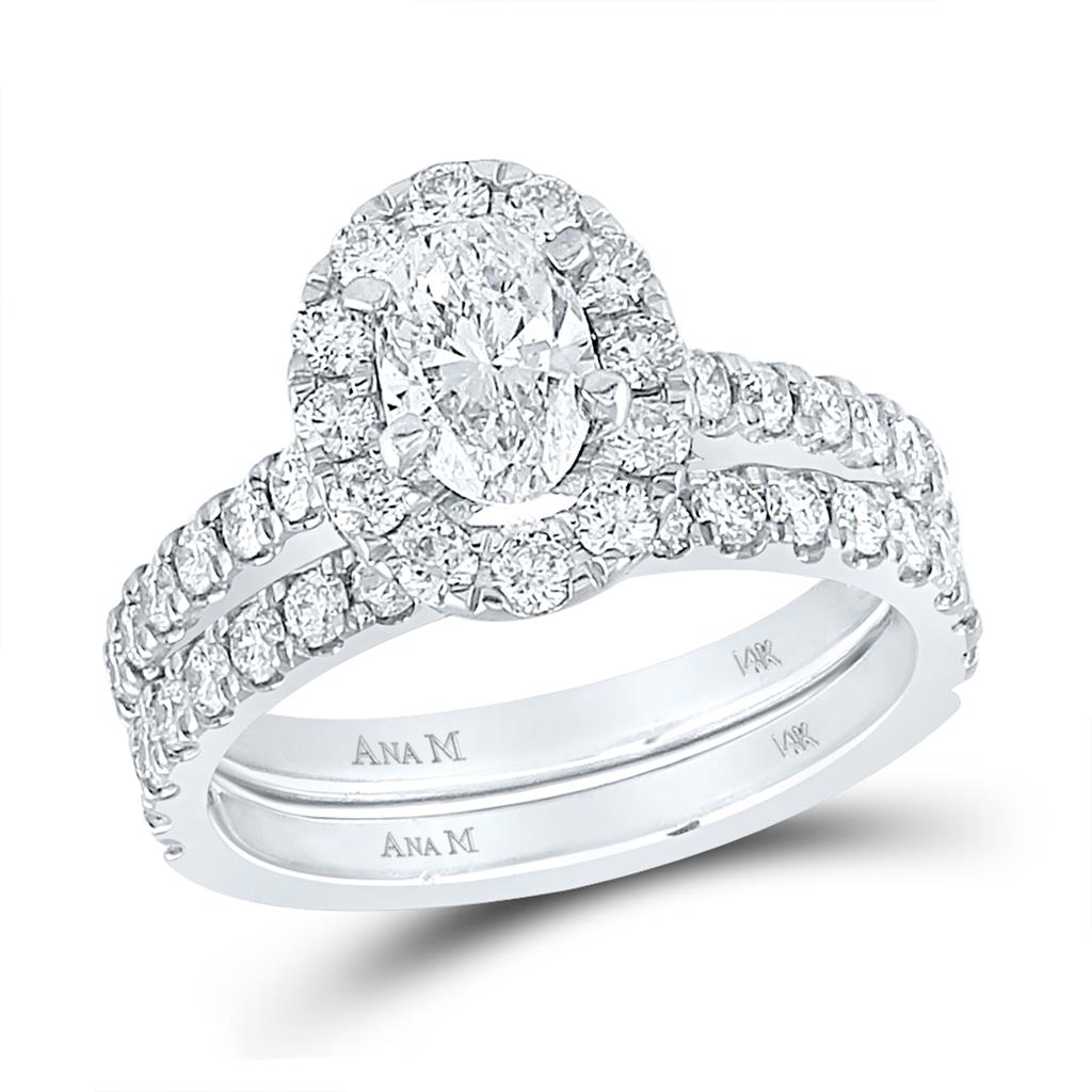 14k White Gold Oval Diamond Bridal Wedding Ring Set 1-7/8 Cttw (Certified)