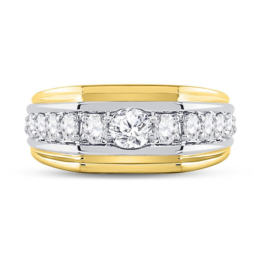 10k Two-tone Gold Round Diamond Graduated Band Ring 1 Cttw