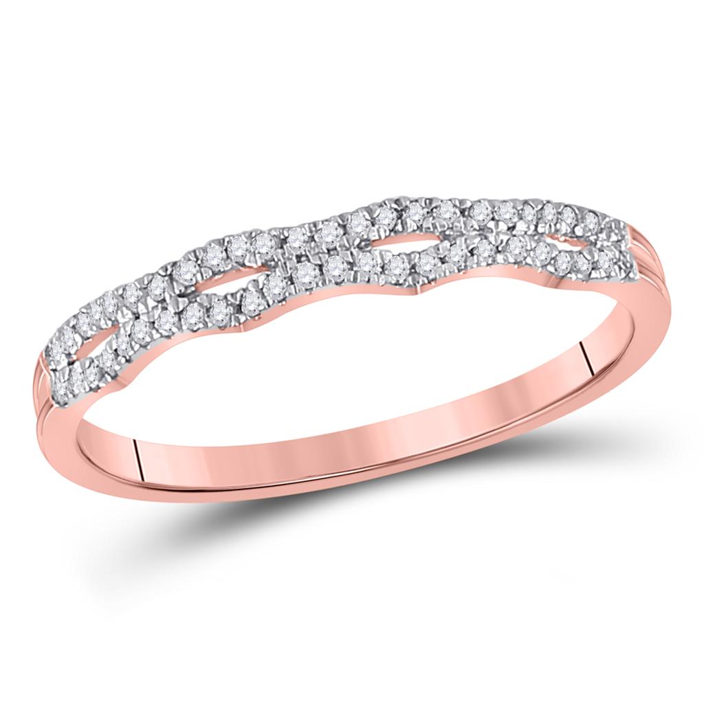 10k Rose Gold Round Diamond Stackable Band Ring 1/8 Cttw