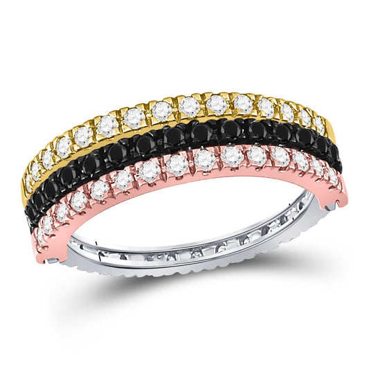 10k Tri-Tone Gold Round Black Diamond Convertible Band Ring 1 Cttw