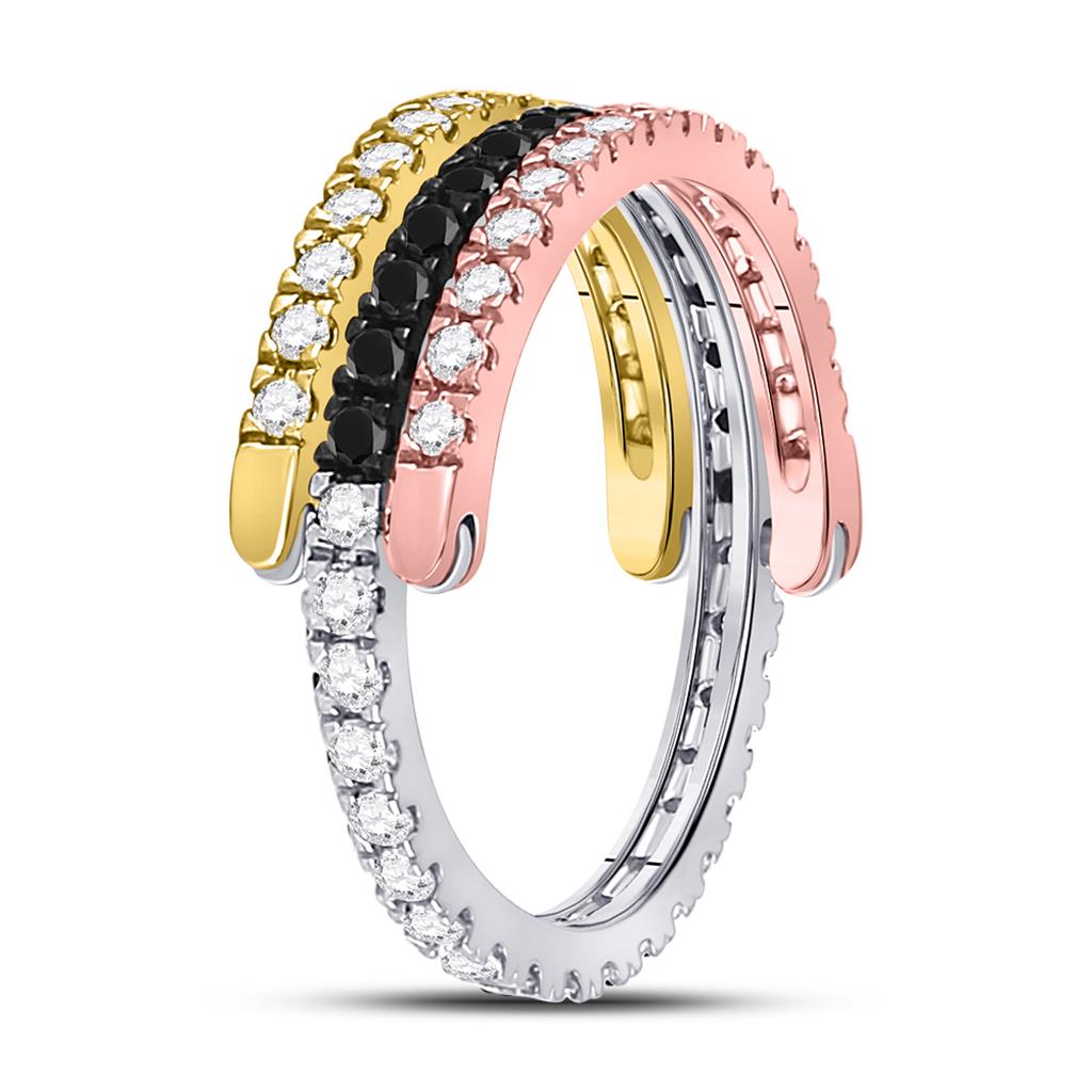 10k Tri-Tone Gold Round Black Diamond Convertible Band Ring 1 Cttw