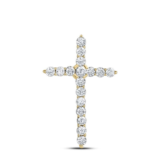 14k Yellow Gold Round Diamond Cross Pendant 1/2 Cttw