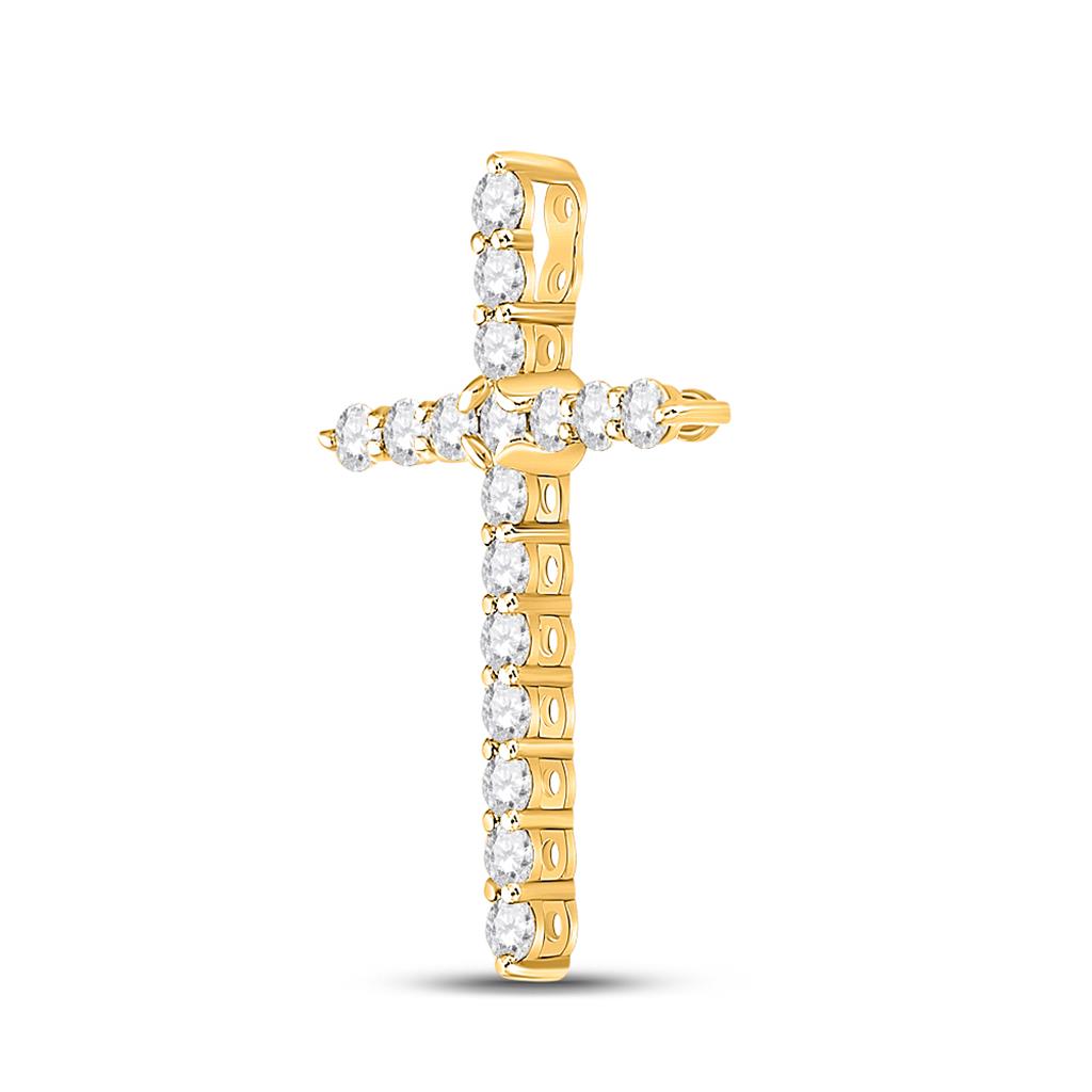 14k Yellow Gold Round Diamond Cross Pendant 1/2 Cttw