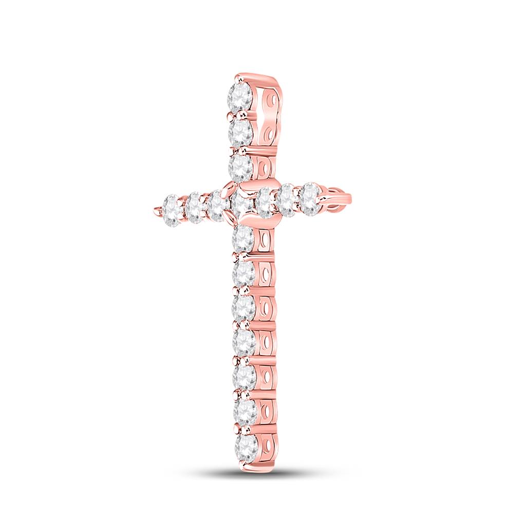 14k Rose Gold Round Diamond Cross Pendant 1/2 Cttw