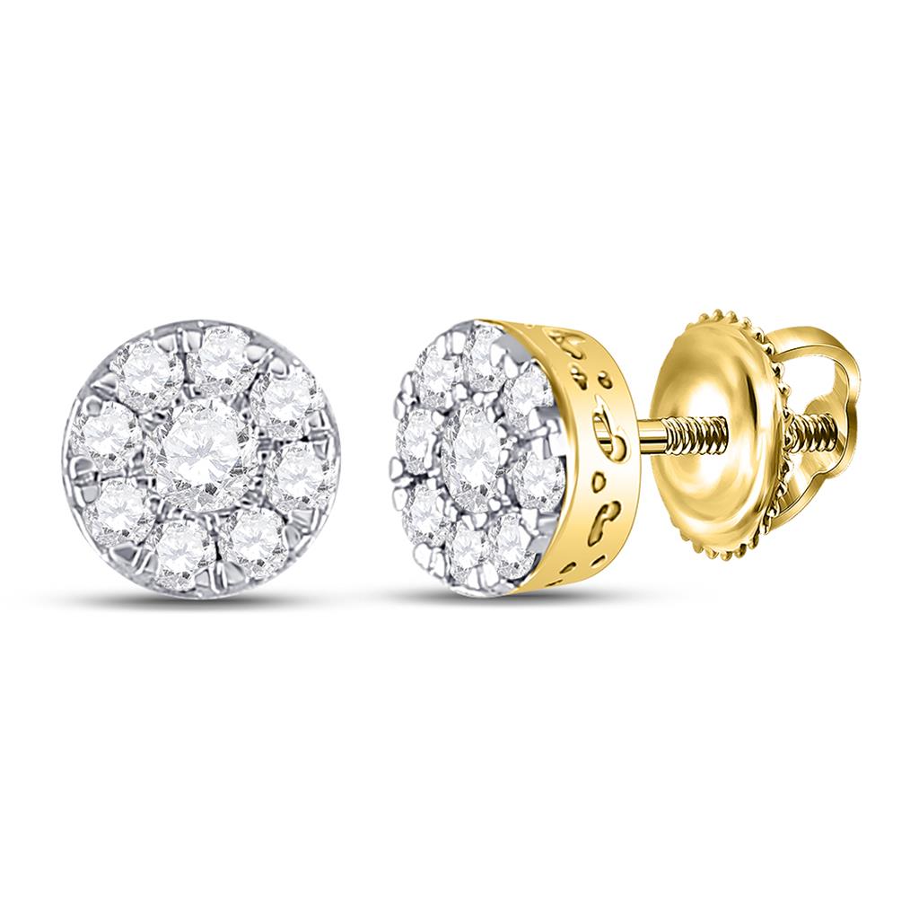 10k Yellow Gold Round Diamond Cluster Earrings 1/2 Cttw