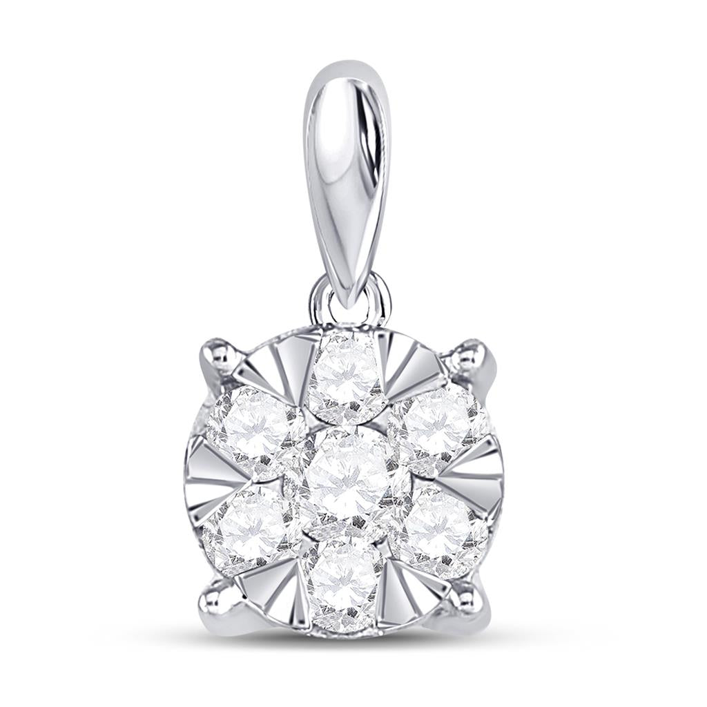 14k White Gold Round Diamond Flower Cluster Pendant 1/2 Cttw