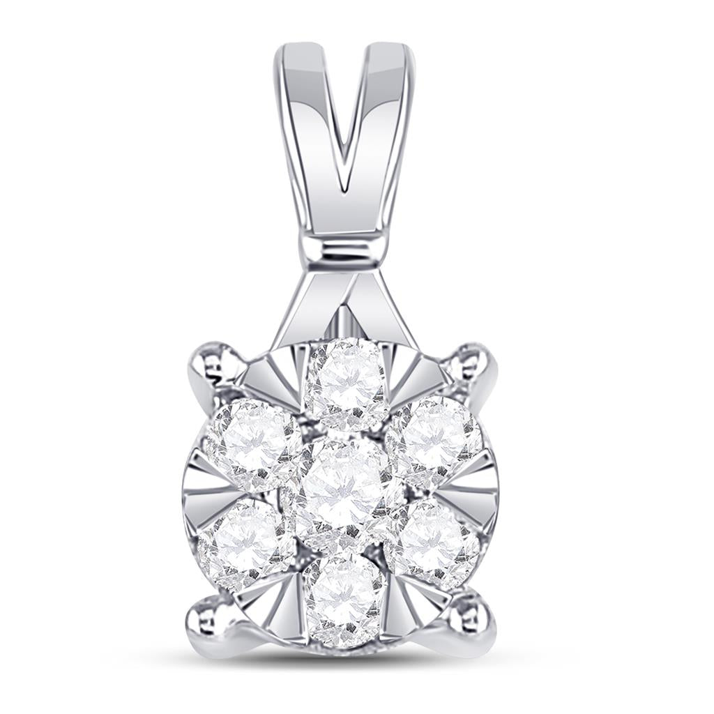 14k White Gold Round Diamond Flower Cluster Pendant 1/3 Cttw