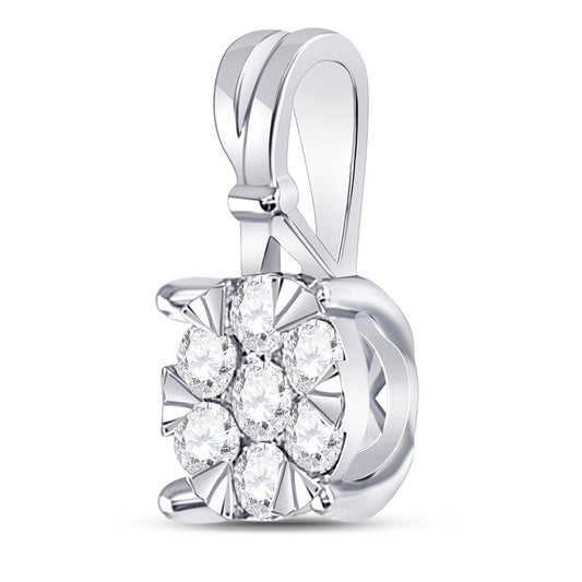 14k White Gold Round Diamond Flower Cluster Pendant 1/3 Cttw