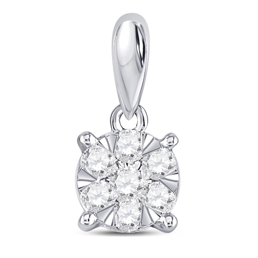 14k White Gold Round Diamond Flower Cluster Pendant 1/5 Cttw