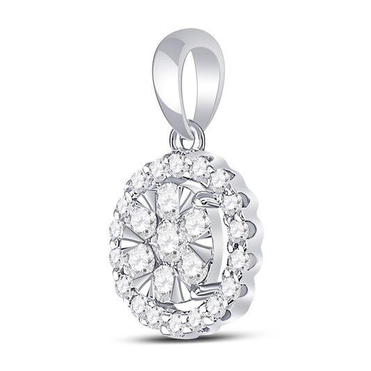 14k White Gold Round Diamond Halo Flower Cluster Pendant 1/2 Cttw