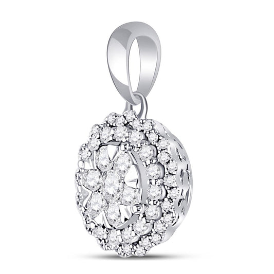 14k White Gold Round Diamond Flower Cluster Pendant 1/2 Cttw