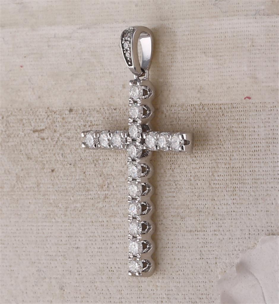 14k White Gold Round Diamond Cross Pendant 1/2 Cttw