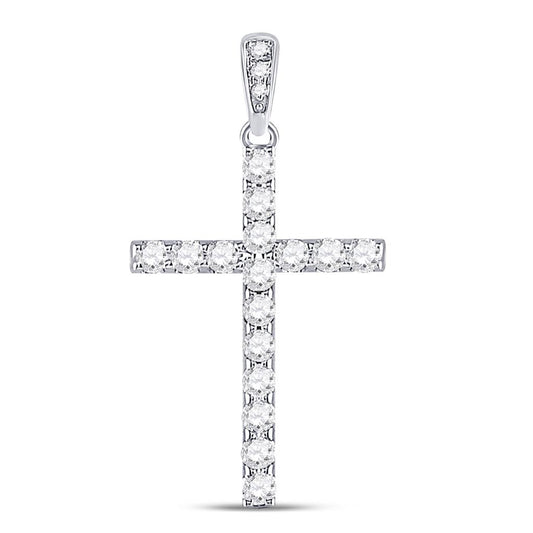 14k White Gold Round Diamond Faith Cross Pendant 1/4 Cttw