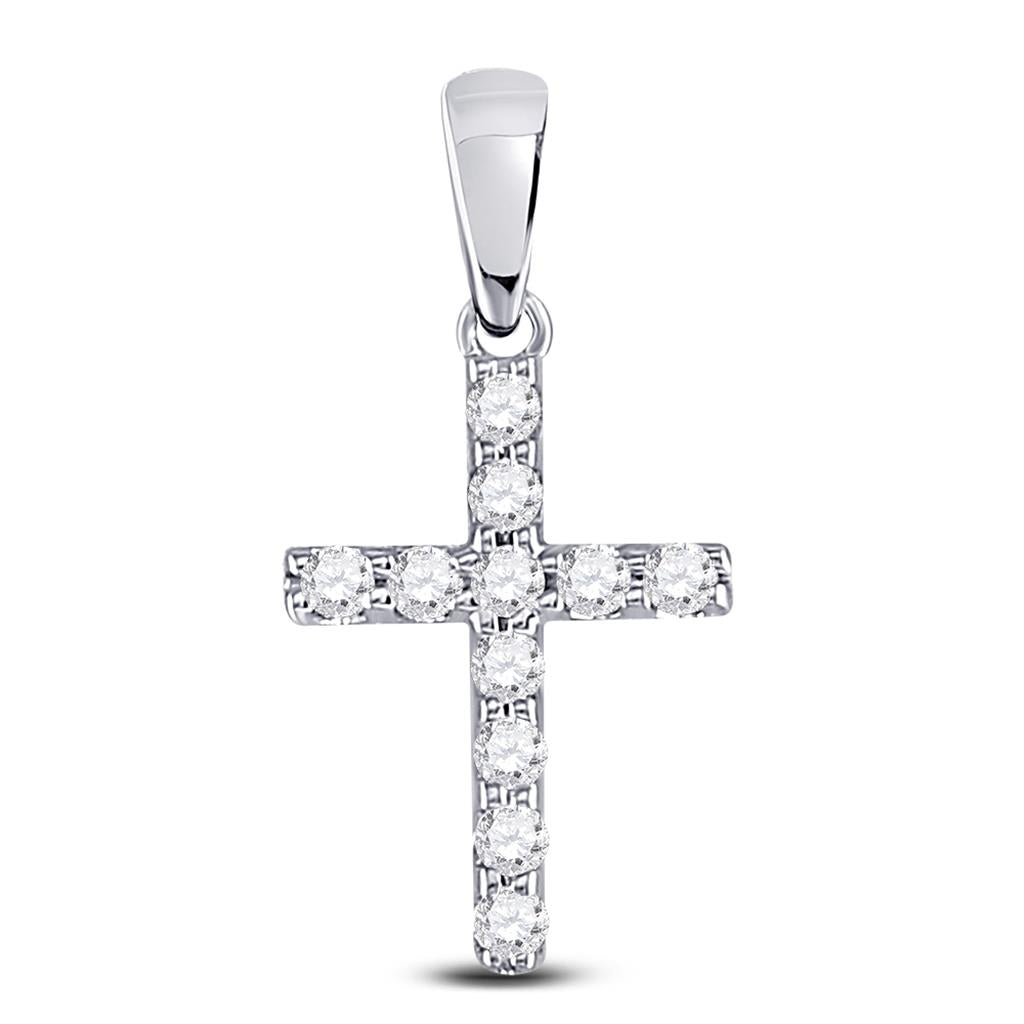 14k White Gold Round Diamond Faith Cross Pendant 1/5 Cttw